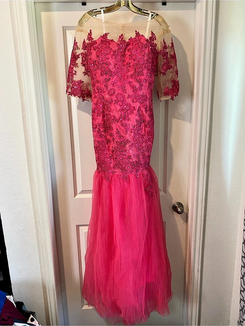 Pink Floral Embellished Maxi Dress Size 12 Like New